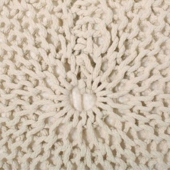 Morven Modern Knitted Cotton Round Pouf Ivory Christopher Knight Home - Open Box - Picture 5 of 5